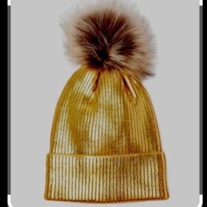 Scoop NYC Gold Pompom Stocking Cap NWOT